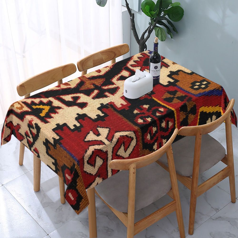 Cal Antique Turkish Kilim Tablecloth Backing Elastic Edge Table Covers Bohemian Ethnic Vintage Persian Carpet Tribal Table Cloth