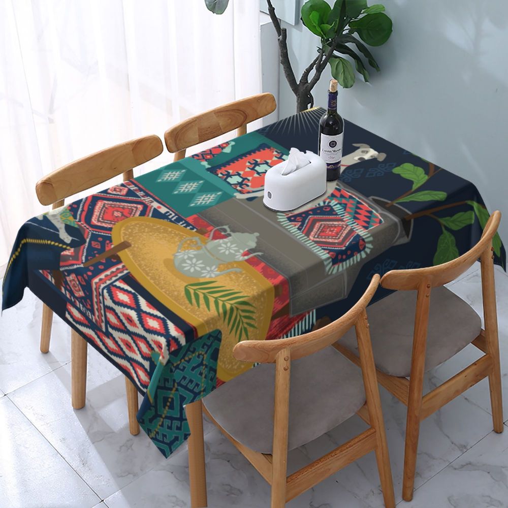 Cal Antique Turkish Kilim Tablecloth Backing Elastic Edge Table Covers Bohemian Ethnic Vintage Persian Carpet Tribal Table Cloth