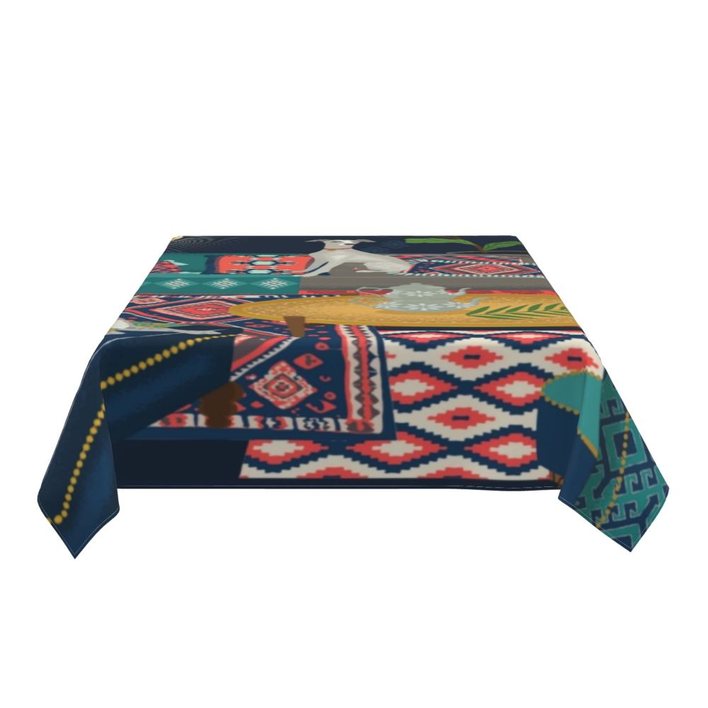 Cal Antique Turkish Kilim Tablecloth Backing Elastic Edge Table Covers Bohemian Ethnic Vintage Persian Carpet Tribal Table Cloth