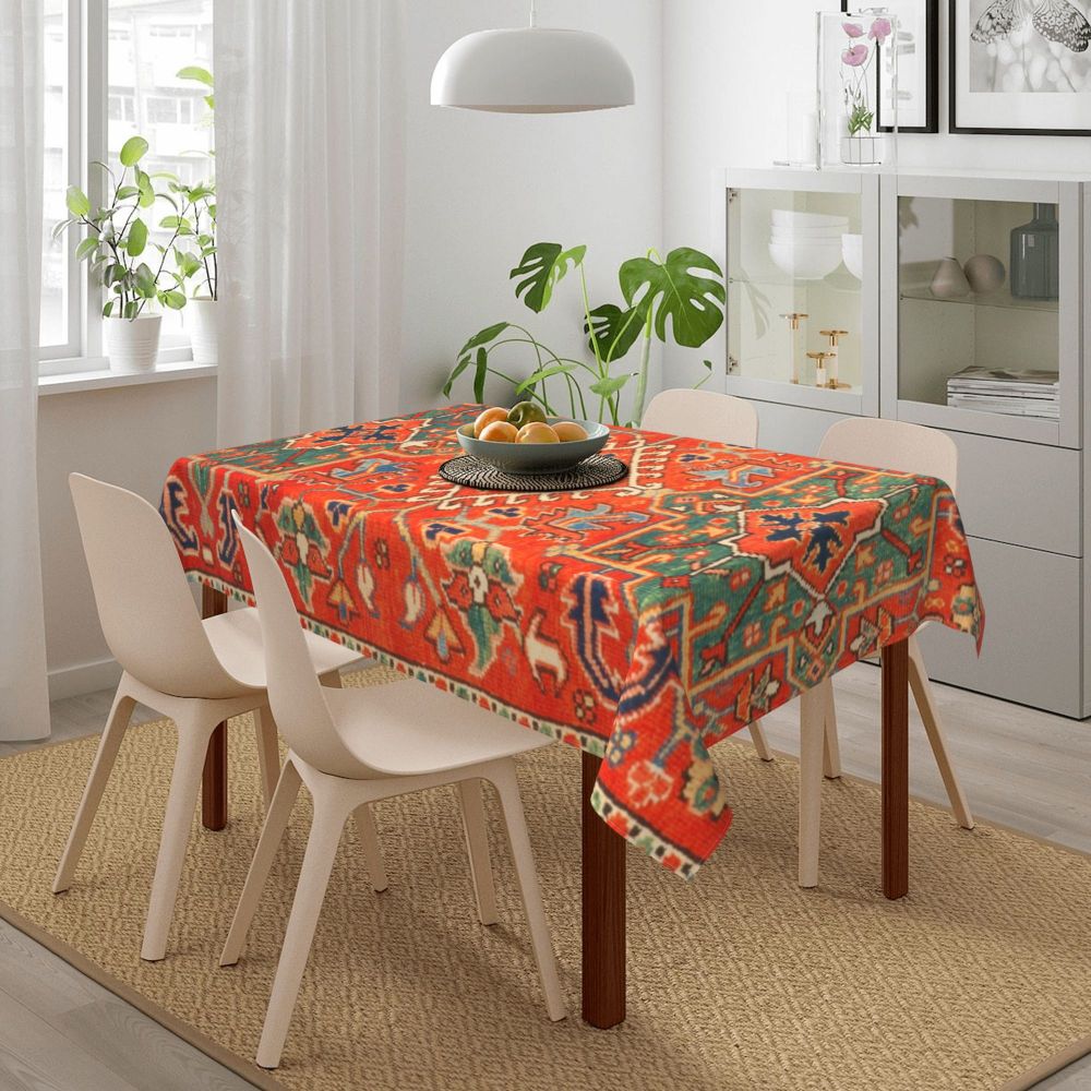 Cal Antique Turkish Kilim Tablecloth Backing Elastic Edge Table Covers Bohemian Ethnic Vintage Persian Carpet Tribal Table Cloth