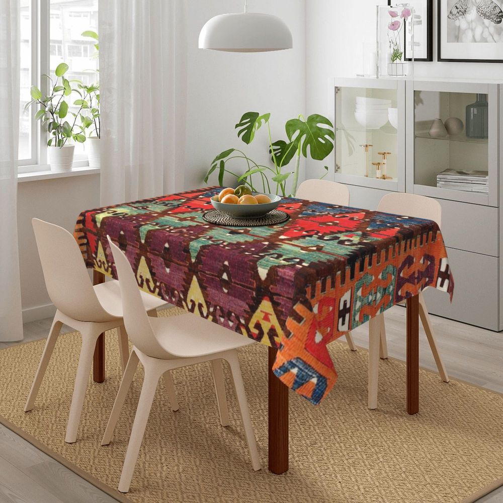 Cal Antique Turkish Kilim Tablecloth Backing Elastic Edge Table Covers Bohemian Ethnic Vintage Persian Carpet Tribal Table Cloth