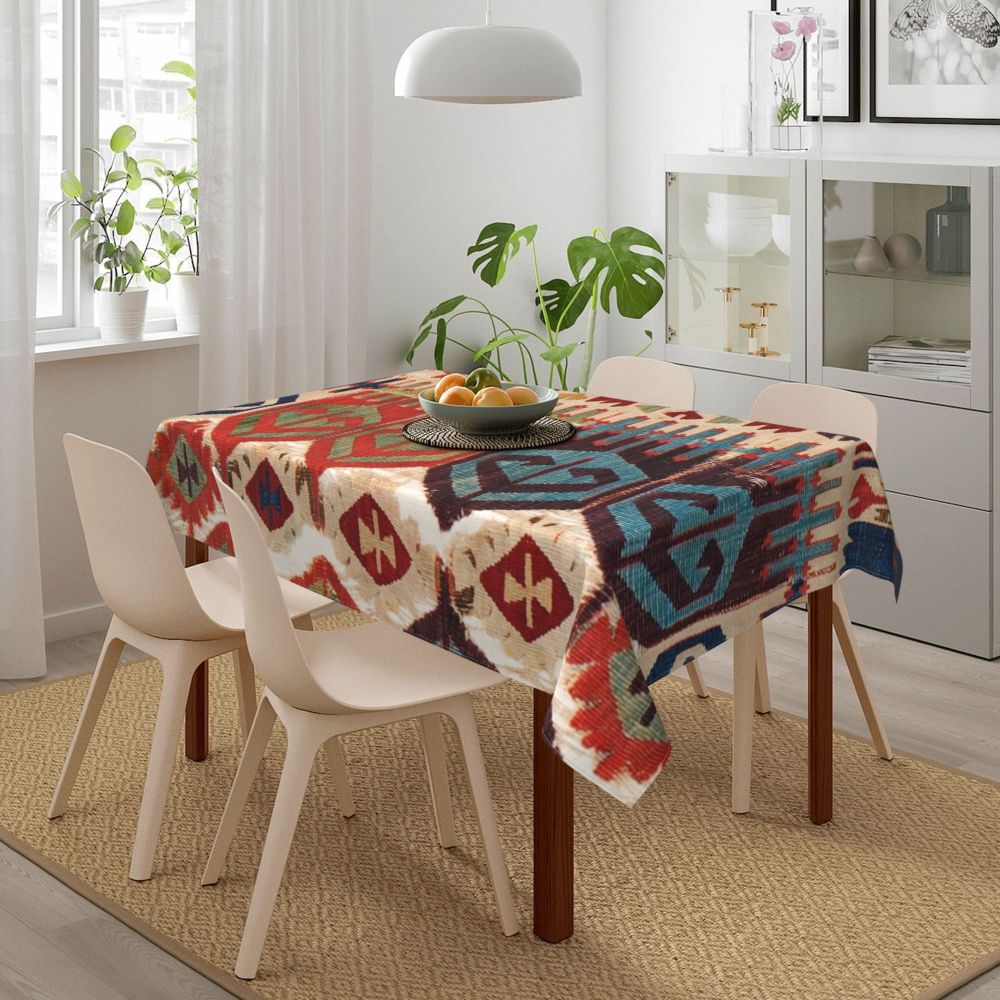 Cal Antique Turkish Kilim Tablecloth Backing Elastic Edge Table Covers Bohemian Ethnic Vintage Persian Carpet Tribal Table Cloth