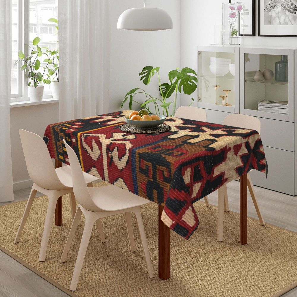 Cal Antique Turkish Kilim Tablecloth Backing Elastic Edge Table Covers Bohemian Ethnic Vintage Persian Carpet Tribal Table Cloth
