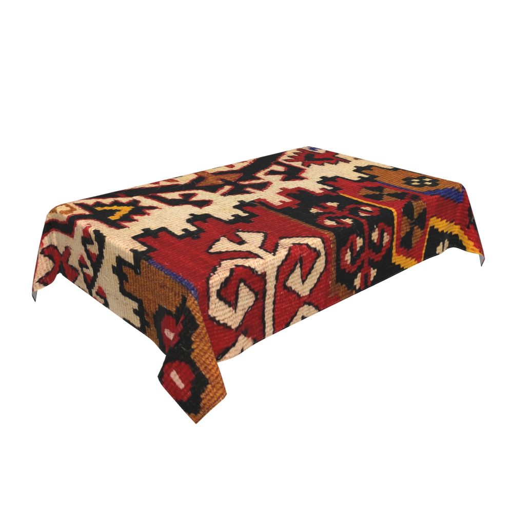 Cal Antique Turkish Kilim Tablecloth Backing Elastic Edge Table Covers Bohemian Ethnic Vintage Persian Carpet Tribal Table Cloth
