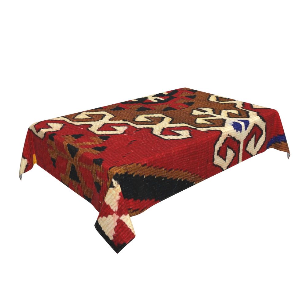 Cal Antique Turkish Kilim Tablecloth Backing Elastic Edge Table Covers Bohemian Ethnic Vintage Persian Carpet Tribal Table Cloth