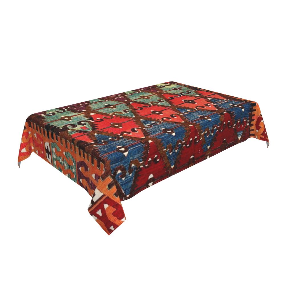 Cal Antique Turkish Kilim Tablecloth Backing Elastic Edge Table Covers Bohemian Ethnic Vintage Persian Carpet Tribal Table Cloth