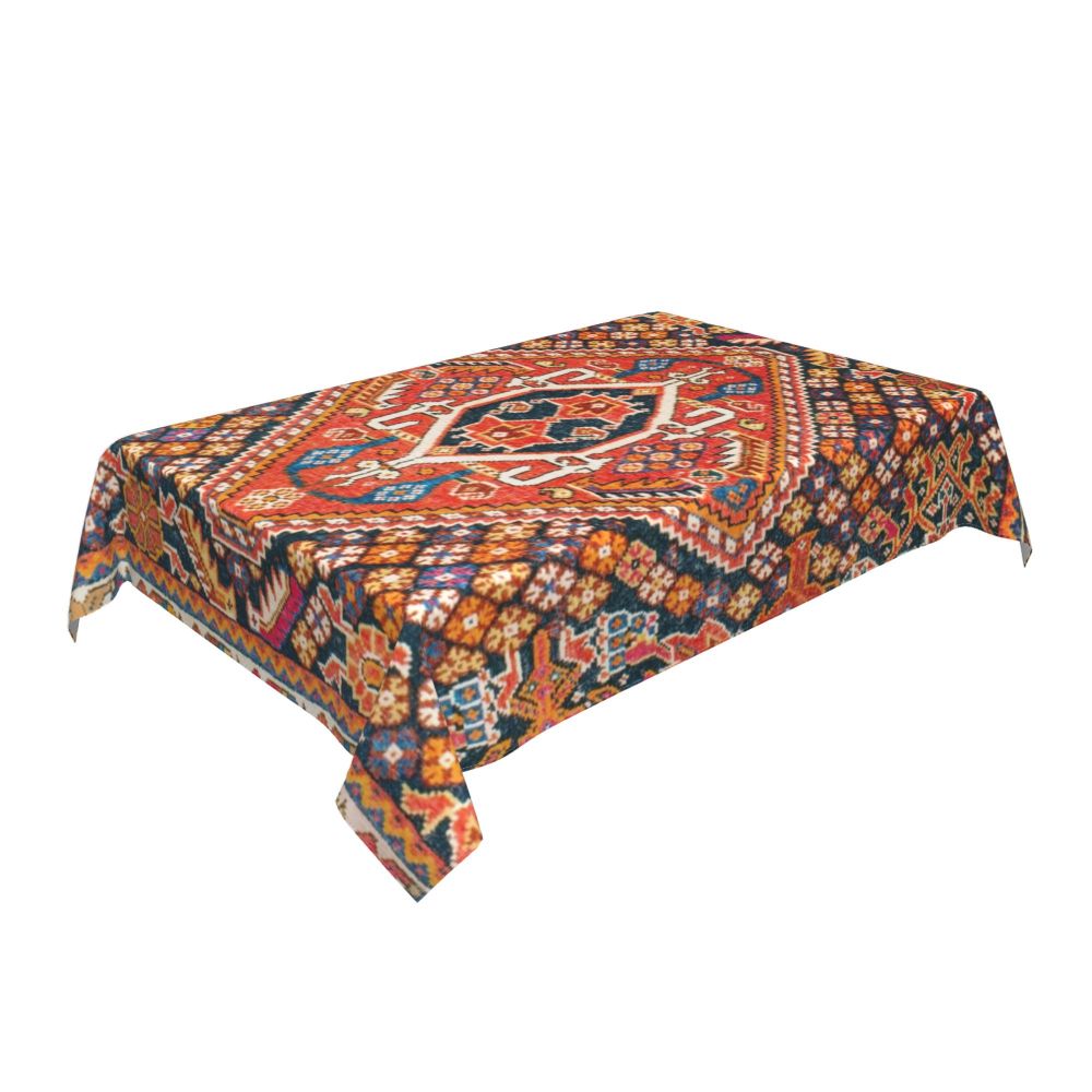 Cal Antique Turkish Kilim Tablecloth Backing Elastic Edge Table Covers Bohemian Ethnic Vintage Persian Carpet Tribal Table Cloth