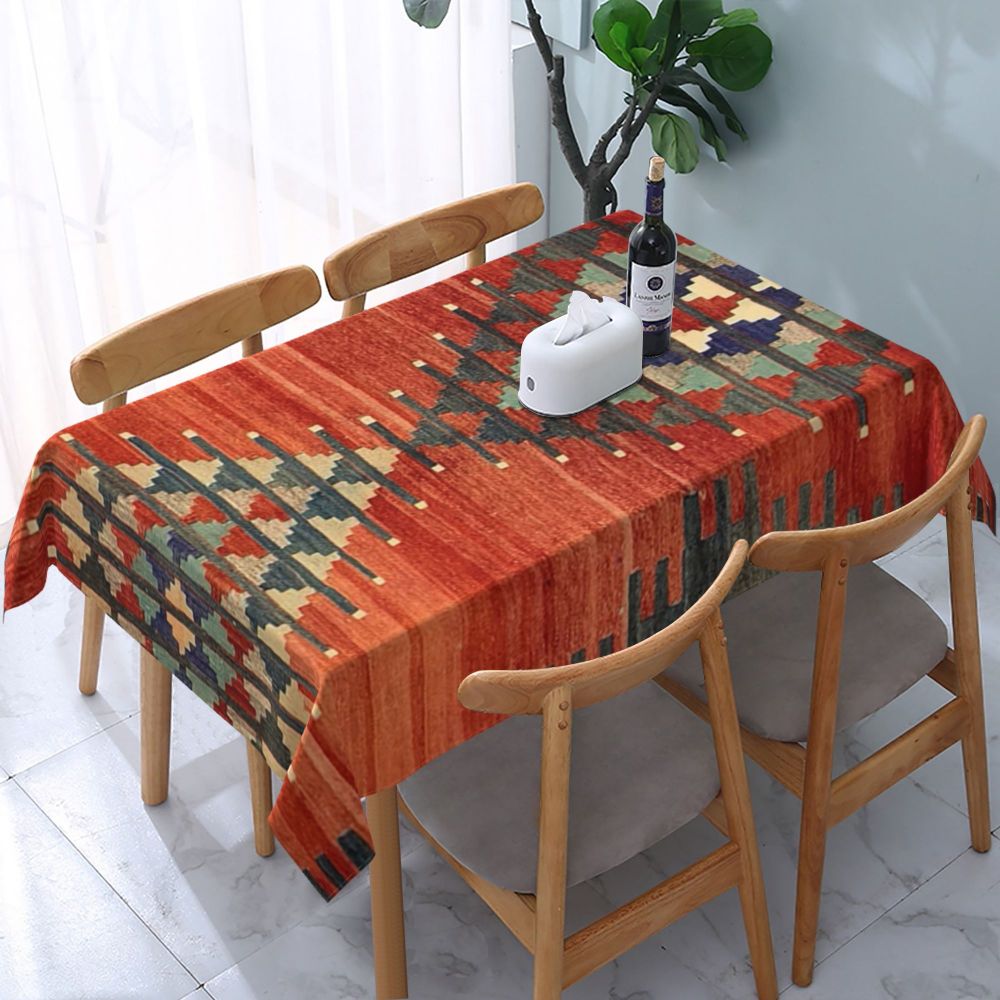 Cal Antique Turkish Kilim Tablecloth Backing Elastic Edge Table Covers Bohemian Ethnic Vintage Persian Carpet Tribal Table Cloth