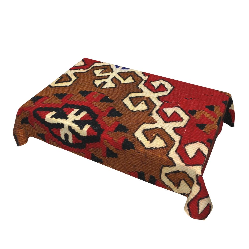 Cal Antique Turkish Kilim Tablecloth Backing Elastic Edge Table Covers Bohemian Ethnic Vintage Persian Carpet Tribal Table Cloth