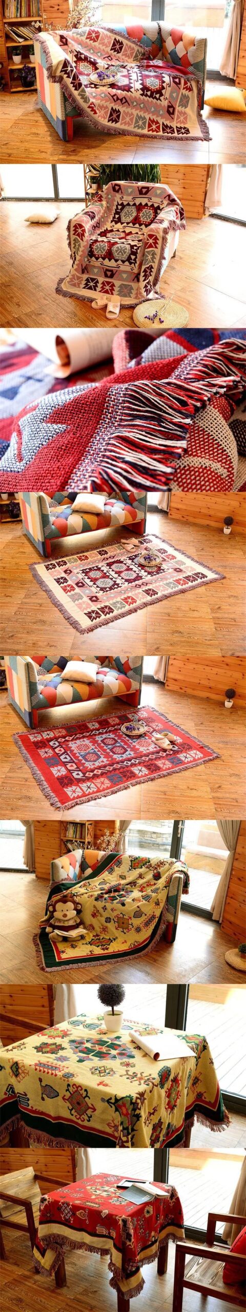Europe Pink Sofa Throw Blanket Cotton Thread Knitted Blanket With Tassel Geometry Bohemian Sofa Cover Bed Blanket Home Decor
