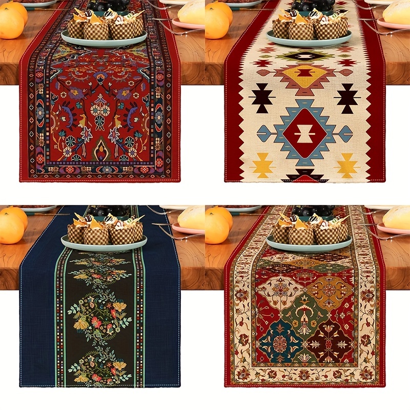 Bohemian Geometric Pattern Table Runner Linen Kitchen Decoration Accessories for Indoor Outdoor Holiday Decoration Table Runner