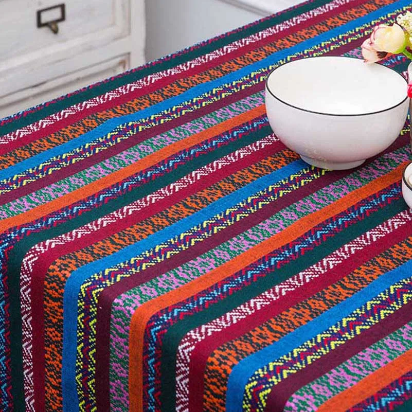 Bohemian Ethnic Style Striped Jacquard Fabric Geometric Yarn Dyed Pattern For Sewing Accessories Home Decor Textile By Meters