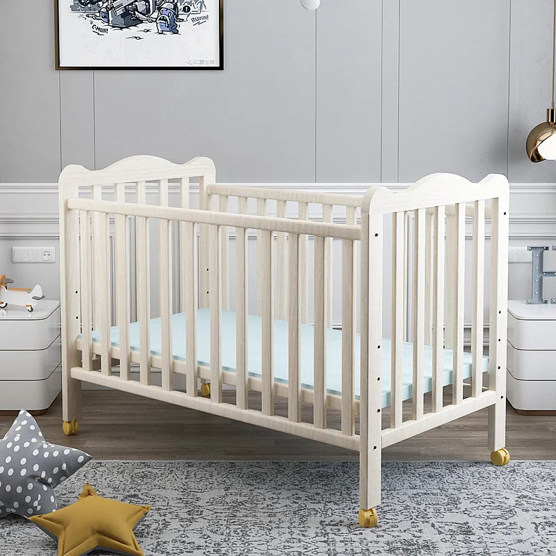 Solid Wood Baby Sleeping Bed White Newborn Bed BB Bed Pine Children's Bed Suitable for 0-3 Years Old