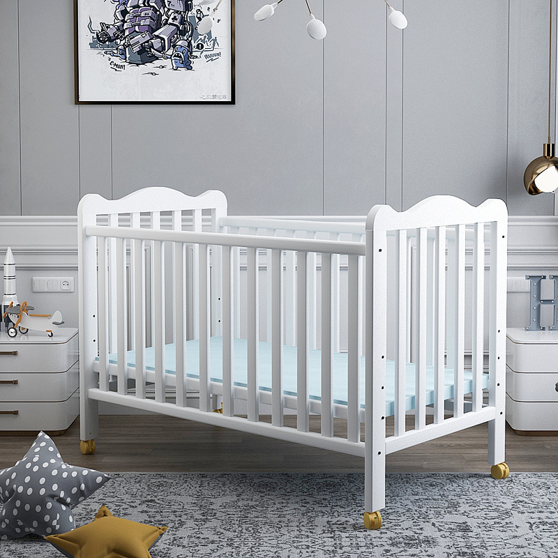 Solid Wood Baby Sleeping Bed White Newborn Bed BB Bed Pine Children's Bed Suitable for 0-3 Years Old