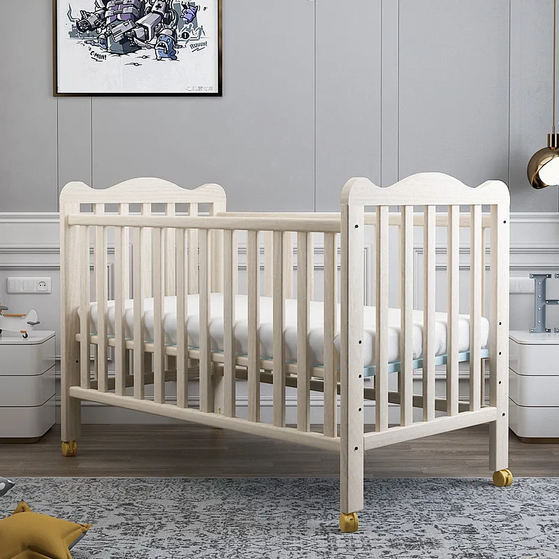 Solid Wood Baby Sleeping Bed White Newborn Bed BB Bed Pine Children's Bed Suitable for 0-3 Years Old
