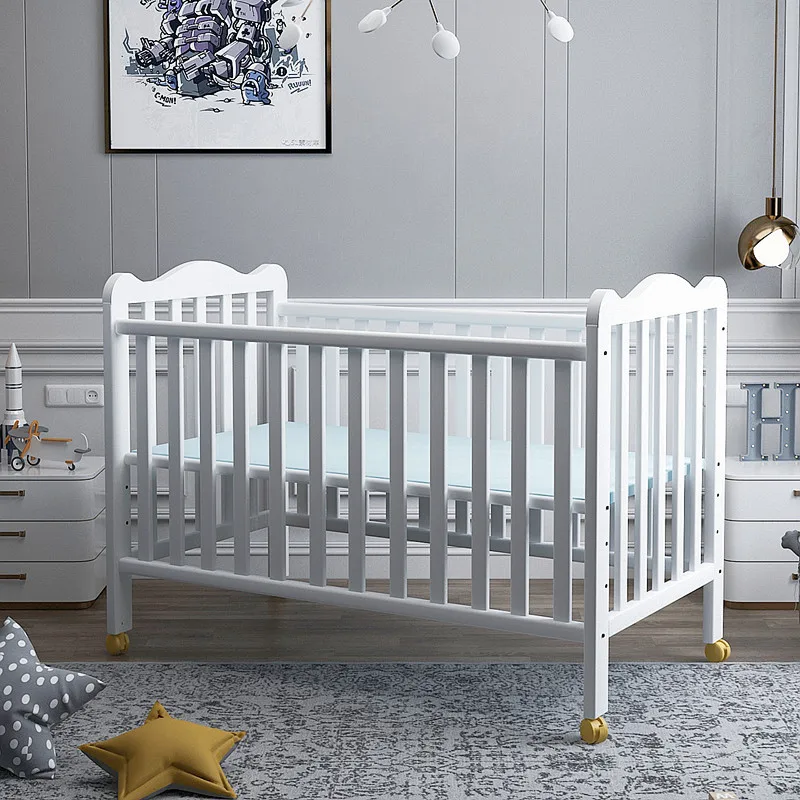 Solid Wood Baby Sleeping Bed White Newborn Bed BB Bed Pine Children's Bed Suitable for 0-3 Years Old