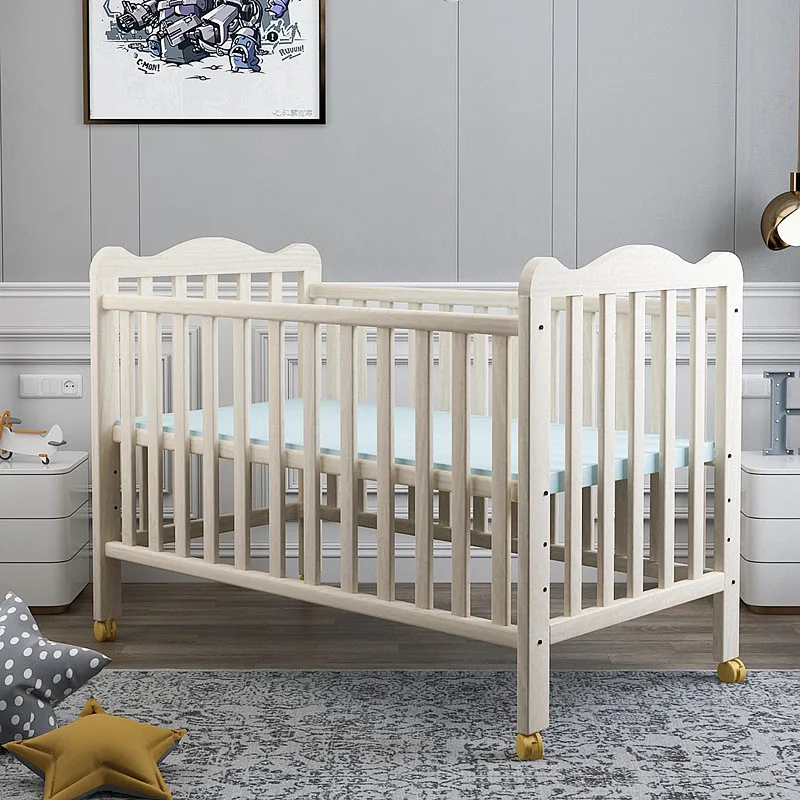 Solid Wood Baby Sleeping Bed White Newborn Bed BB Bed Pine Children's Bed Suitable for 0-3 Years Old