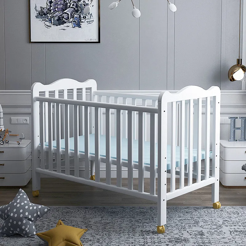 Solid Wood Baby Sleeping Bed White Newborn Bed BB Bed Pine Children's Bed Suitable for 0-3 Years Old