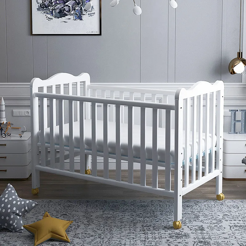 Solid Wood Baby Sleeping Bed White Newborn Bed BB Bed Pine Children's Bed Suitable for 0-3 Years Old