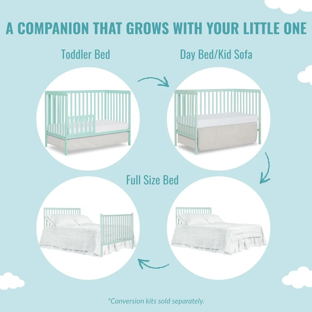 Synergy 5-In-1 Convertible Crib In Aqua Sky, Greenguard Gold Certified