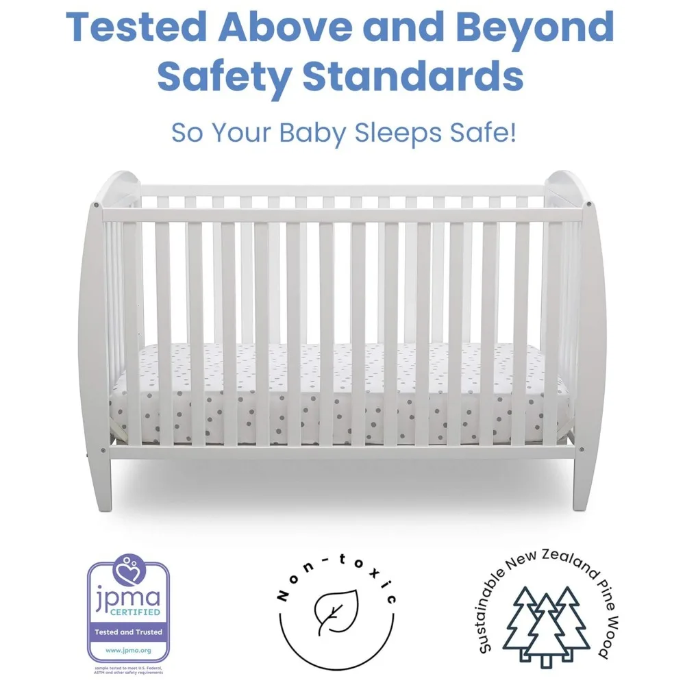 Taylor 4-in-1 Convertible Baby Crib, Easy to Assemble, Sustainable New Zealand Wood, JPMA Certified, White