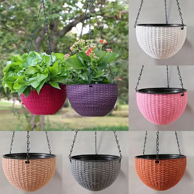 11 Colors Imitation Rattan Braid Resin Hanging Flower Pots Indoor Outdoor Plant Basket Garden Balcony Planter Bucket Home Decor