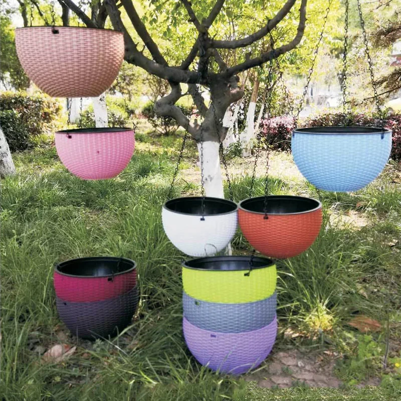 11 Colors Imitation Rattan Braid Resin Hanging Flower Pots Indoor Outdoor Plant Basket Garden Balcony Planter Bucket Home Decor