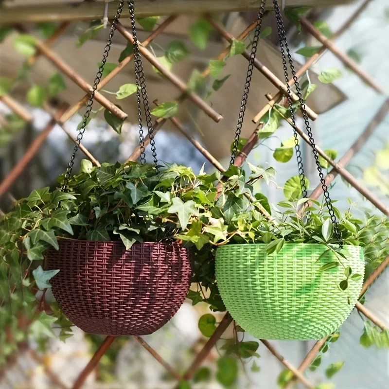 11 Colors Imitation Rattan Braid Resin Hanging Flower Pots Indoor Outdoor Plant Basket Garden Balcony Planter Bucket Home Decor