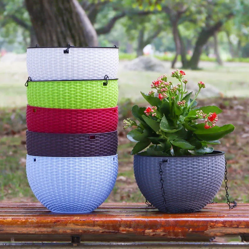 11 Colors Imitation Rattan Braid Resin Hanging Flower Pots Indoor Outdoor Plant Basket Garden Balcony Planter Bucket Home Decor