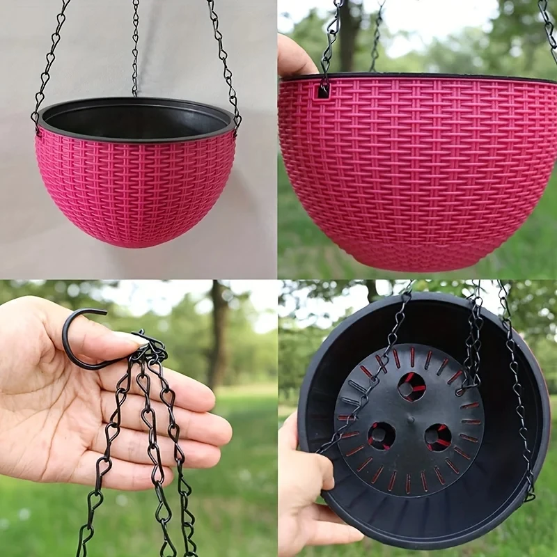 11 Colors Imitation Rattan Braid Resin Hanging Flower Pots Indoor Outdoor Plant Basket Garden Balcony Planter Bucket Home Decor