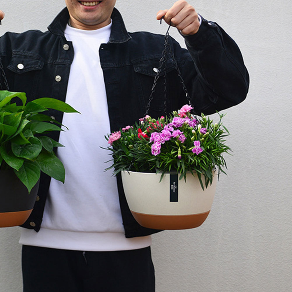 2 Sets Hanging Basket Type Flowerpot Garden Plastic Pots Outdoors Planter Chain Plants Metal Container Large Hanging Flower Pot 2 Sets Hanging Basket Type Flowerpot Garden Plastic Pots Outdoors Planter Chain Plants Metal Container Large Hanging Flower Pot