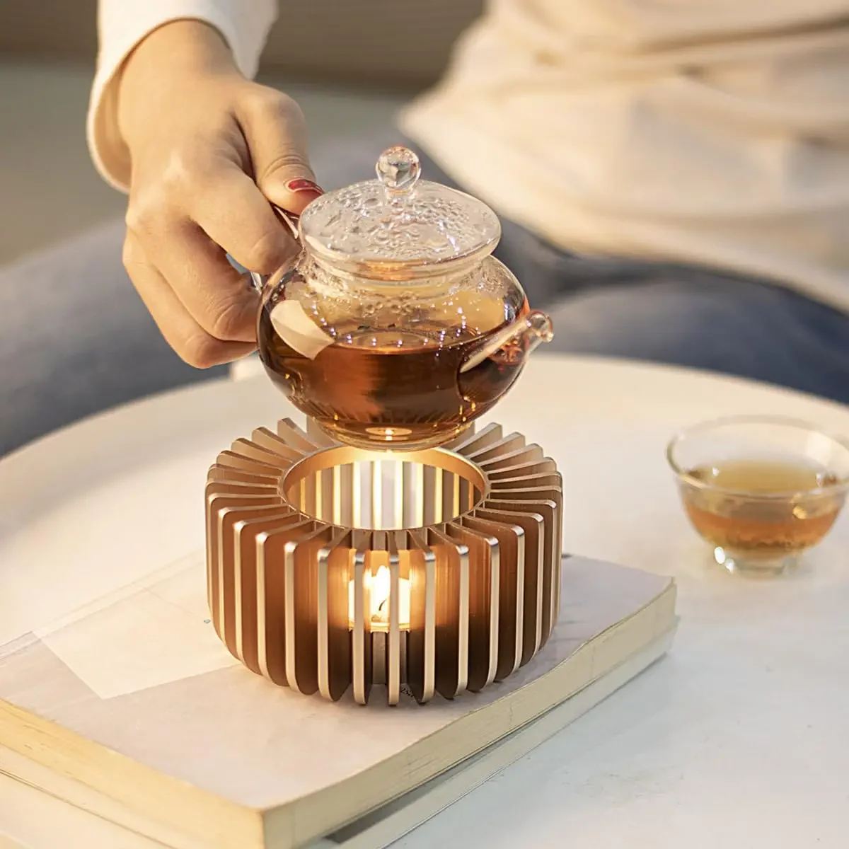 Aluminum Alloy Teapot Warmer Coffee Warmer for Desk Cup Heater Candle Heater Stove for Heating Coffee Tea Water Milk and Cocoa