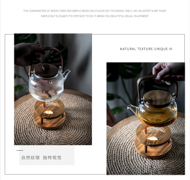 Vintage Round Wooden Teapot Trivets Creative Candle Holder Kung Fu Tea Set Accessories Tea Stove Coffee Milk Heating Warmer Base