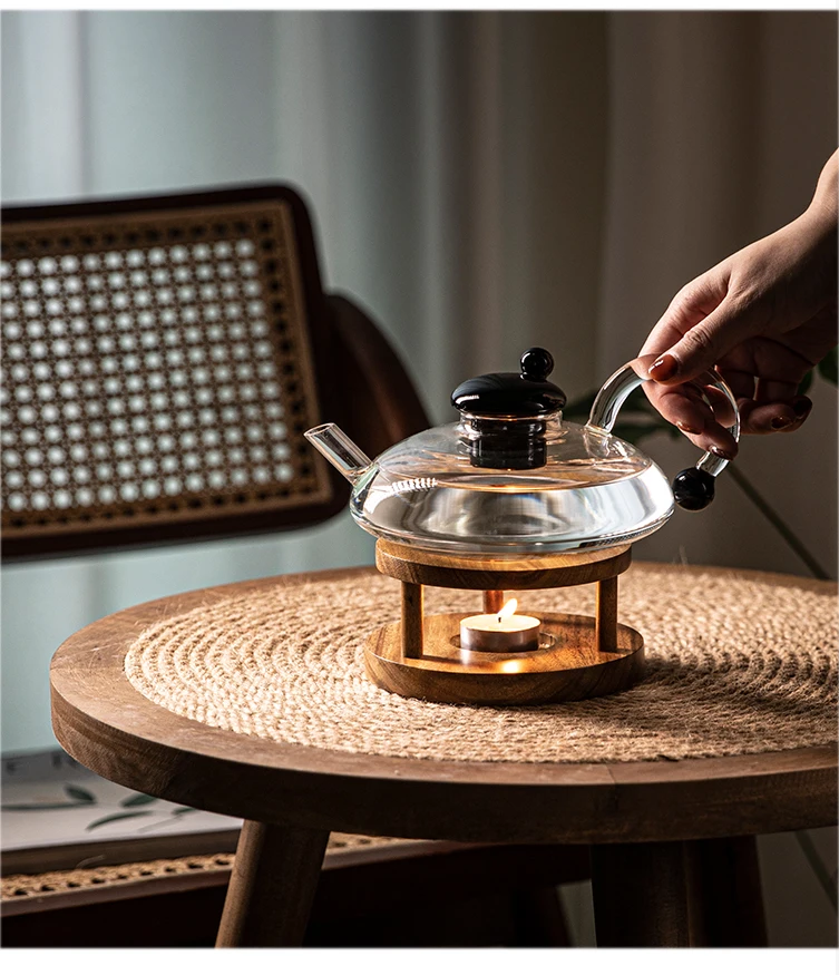 Vintage Round Wooden Teapot Trivets Creative Candle Holder Kung Fu Tea Set Accessories Tea Stove Coffee Milk Heating Warmer Base