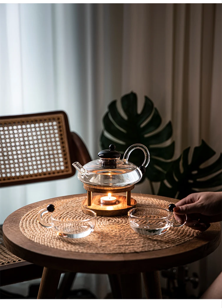 Vintage Round Wooden Teapot Trivets Creative Candle Holder Kung Fu Tea Set Accessories Tea Stove Coffee Milk Heating Warmer Base