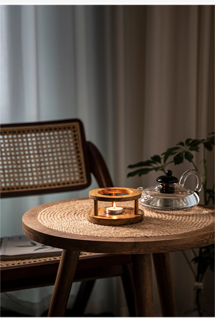 Vintage Round Wooden Teapot Trivets Creative Candle Holder Kung Fu Tea Set Accessories Tea Stove Coffee Milk Heating Warmer Base