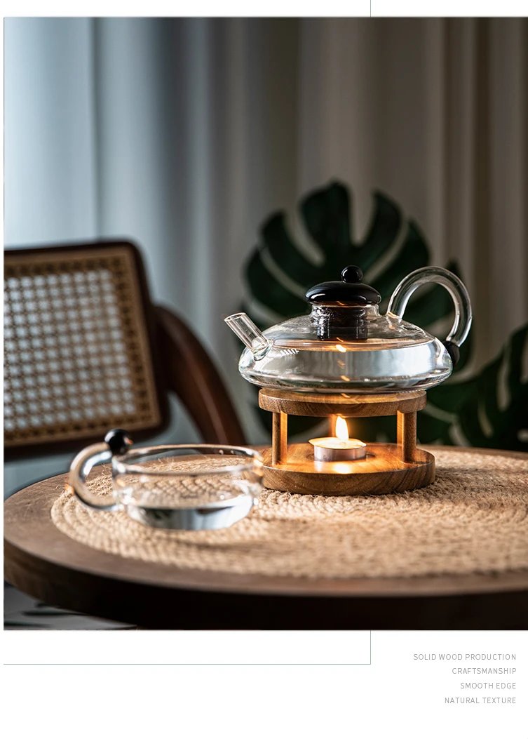 Vintage Round Wooden Teapot Trivets Creative Candle Holder Kung Fu Tea Set Accessories Tea Stove Coffee Milk Heating Warmer Base