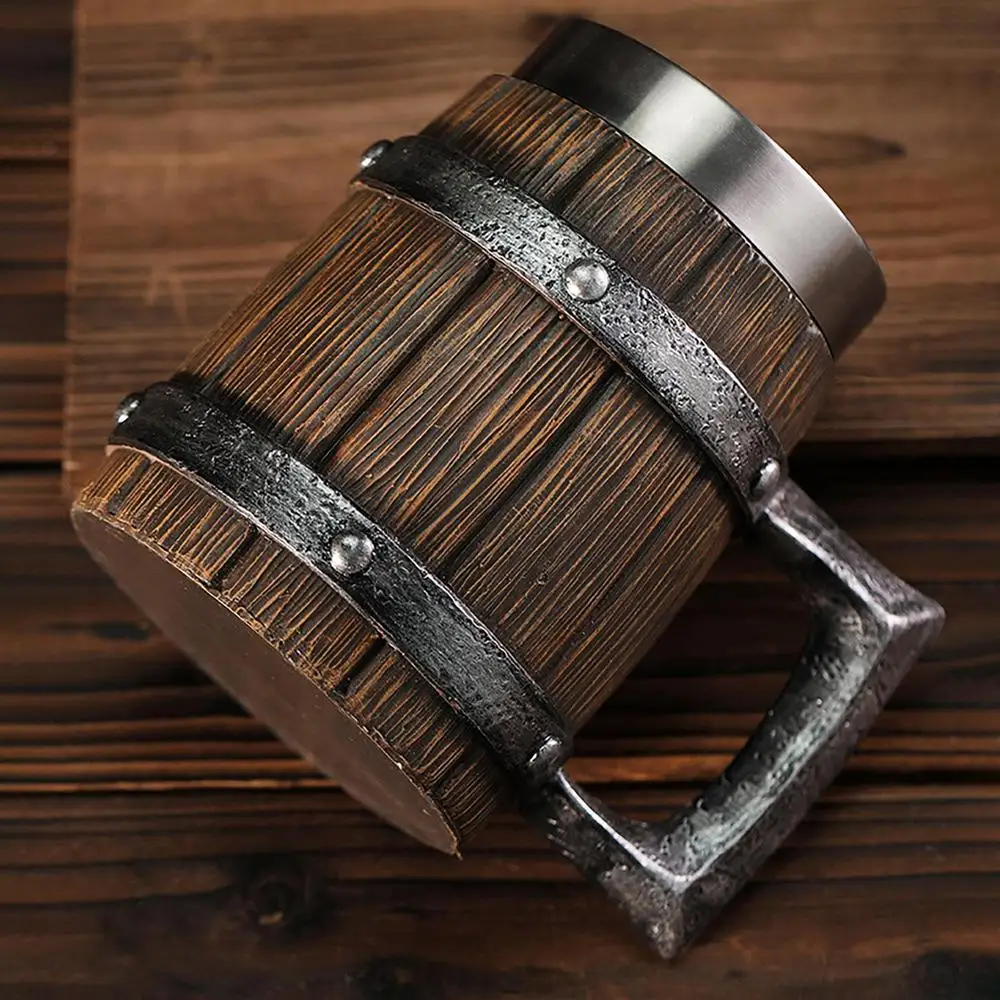 Large Viking Beer Mug Wooden Beer Tankard Cup Viking Coffee Cool Mug Whiskey Barrel Cup Antique Barrel for Party Decoration