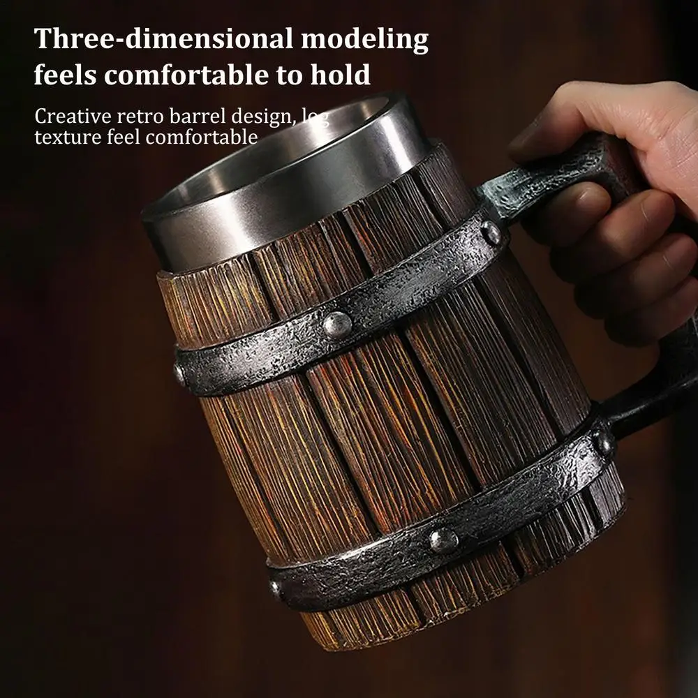 Large Viking Beer Mug Wooden Beer Tankard Cup Viking Coffee Cool Mug Whiskey Barrel Cup Antique Barrel for Party Decoration