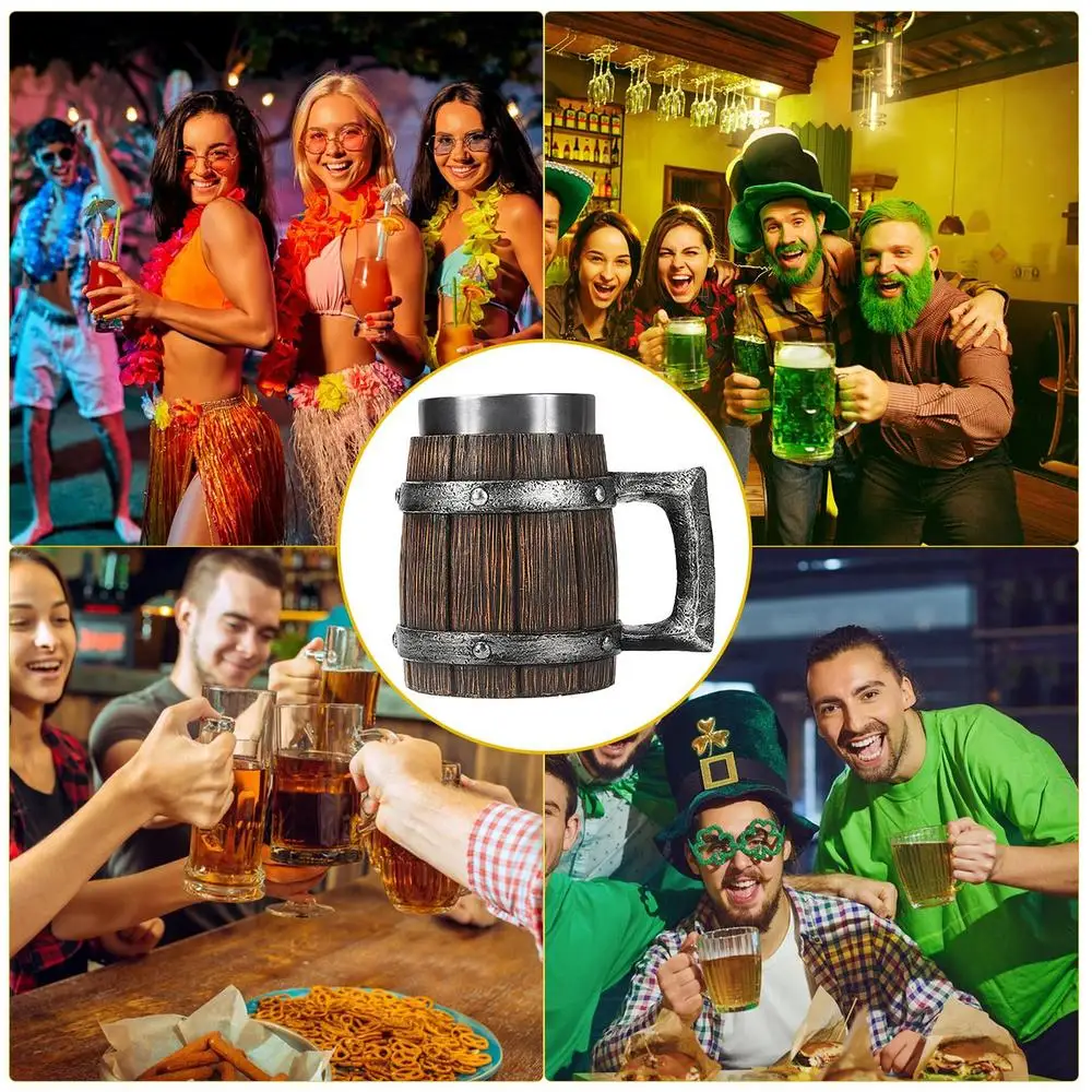 Large Viking Beer Mug Wooden Beer Tankard Cup Viking Coffee Cool Mug Whiskey Barrel Cup Antique Barrel for Party Decoration