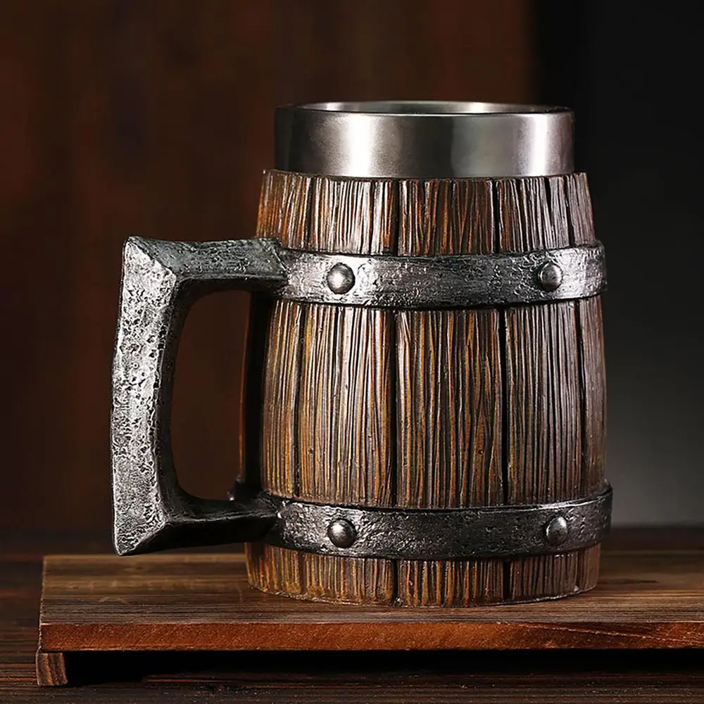 Large Viking Beer Mug Wooden Beer Tankard Cup Viking Coffee Cool Mug Whiskey Barrel Cup Antique Barrel for Party Decoration