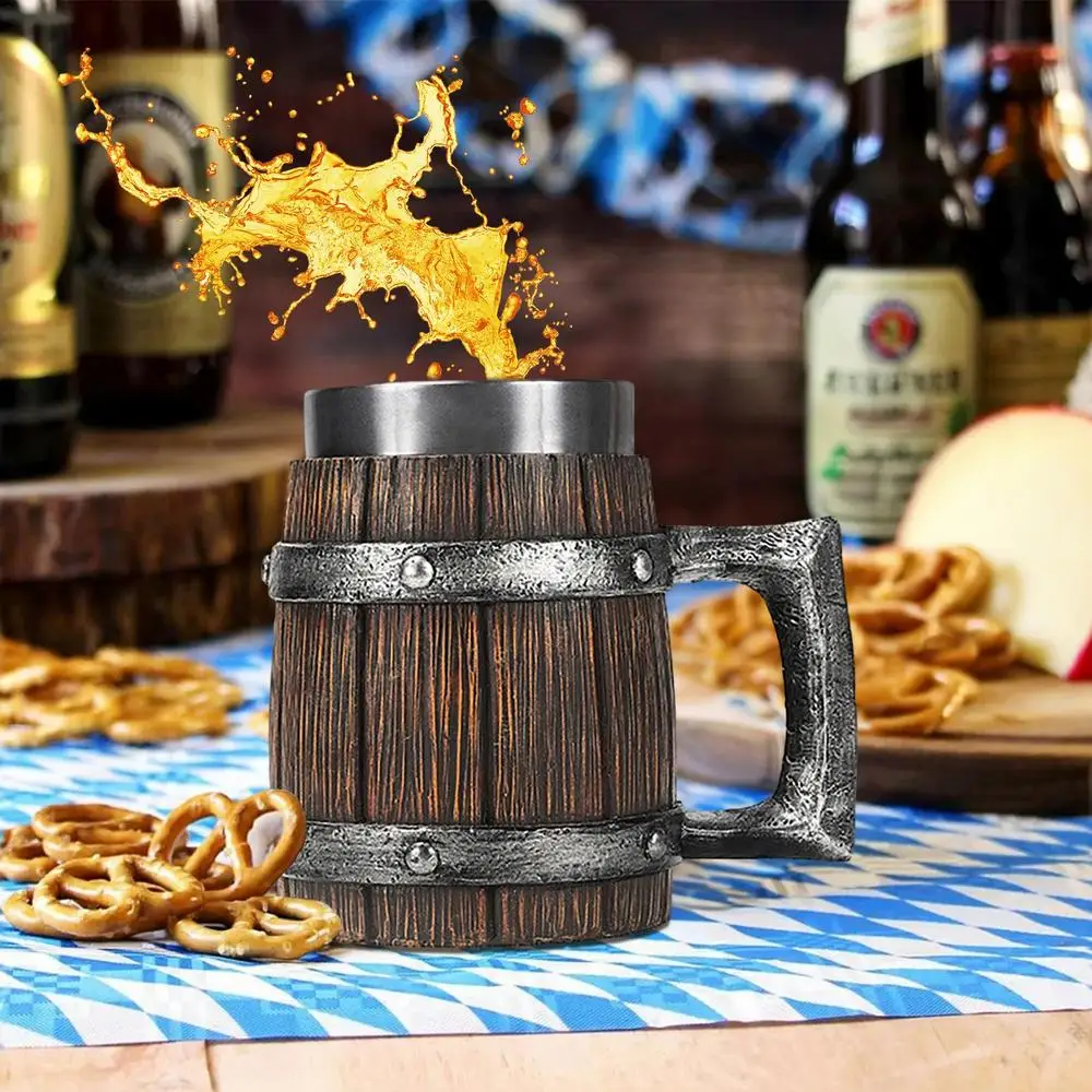 Large Viking Beer Mug Wooden Beer Tankard Cup Viking Coffee Cool Mug Whiskey Barrel Cup Antique Barrel for Party Decoration