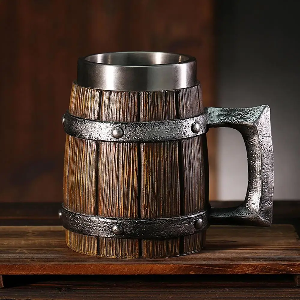 Large Viking Beer Mug Wooden Beer Tankard Cup Viking Coffee Cool Mug Whiskey Barrel Cup Antique Barrel for Party Decoration