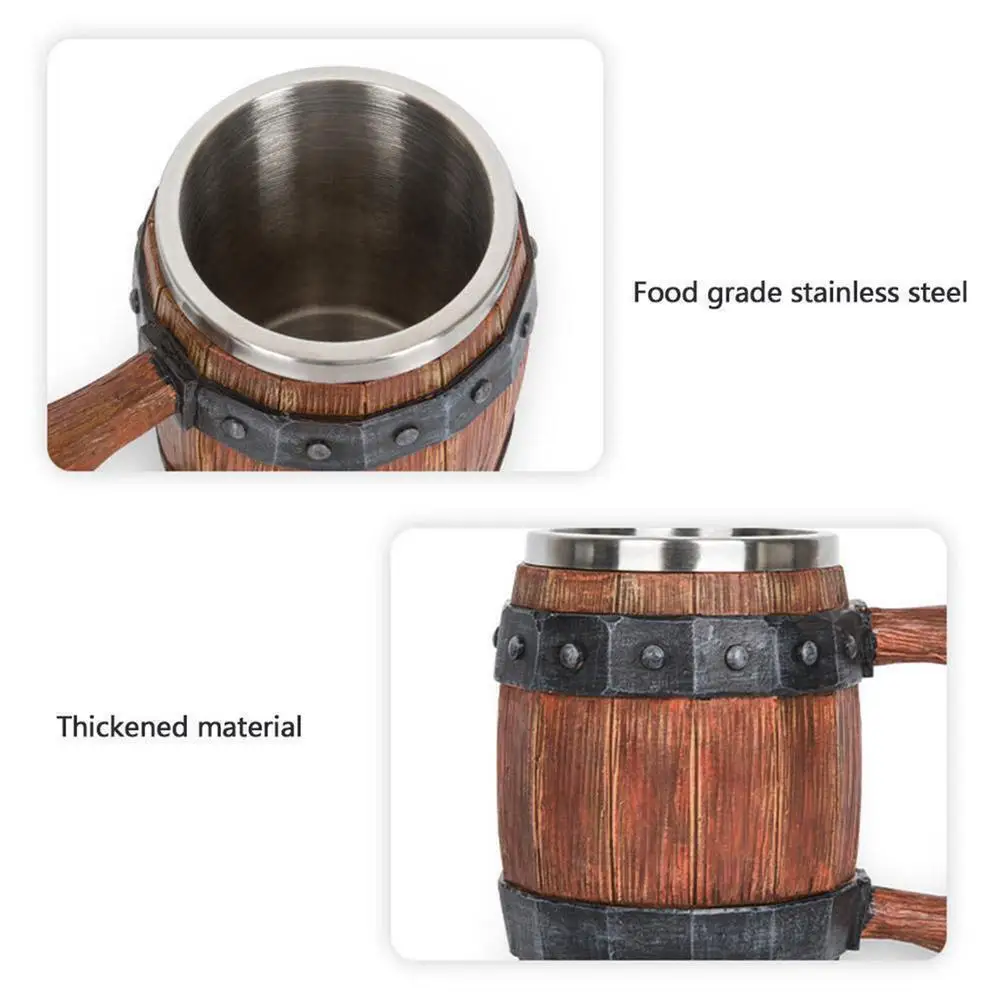 Viking Retro Beer Mug Resin handmade imitation wood Retro beer mug Personalized bar KTV large wine glass Stainless