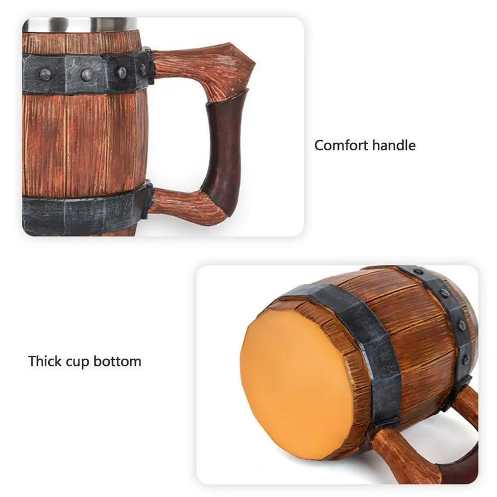 Viking Retro Beer Mug Resin handmade imitation wood Retro beer mug Personalized bar KTV large wine glass Stainless