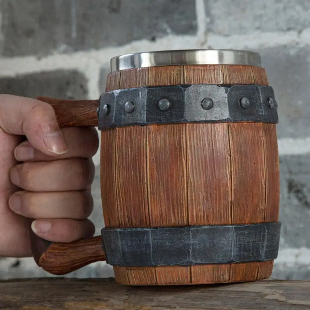Viking Drinking German large wooden barrel beer mug Stainless Steel Barrel Beer Cup wine water glass large capacity