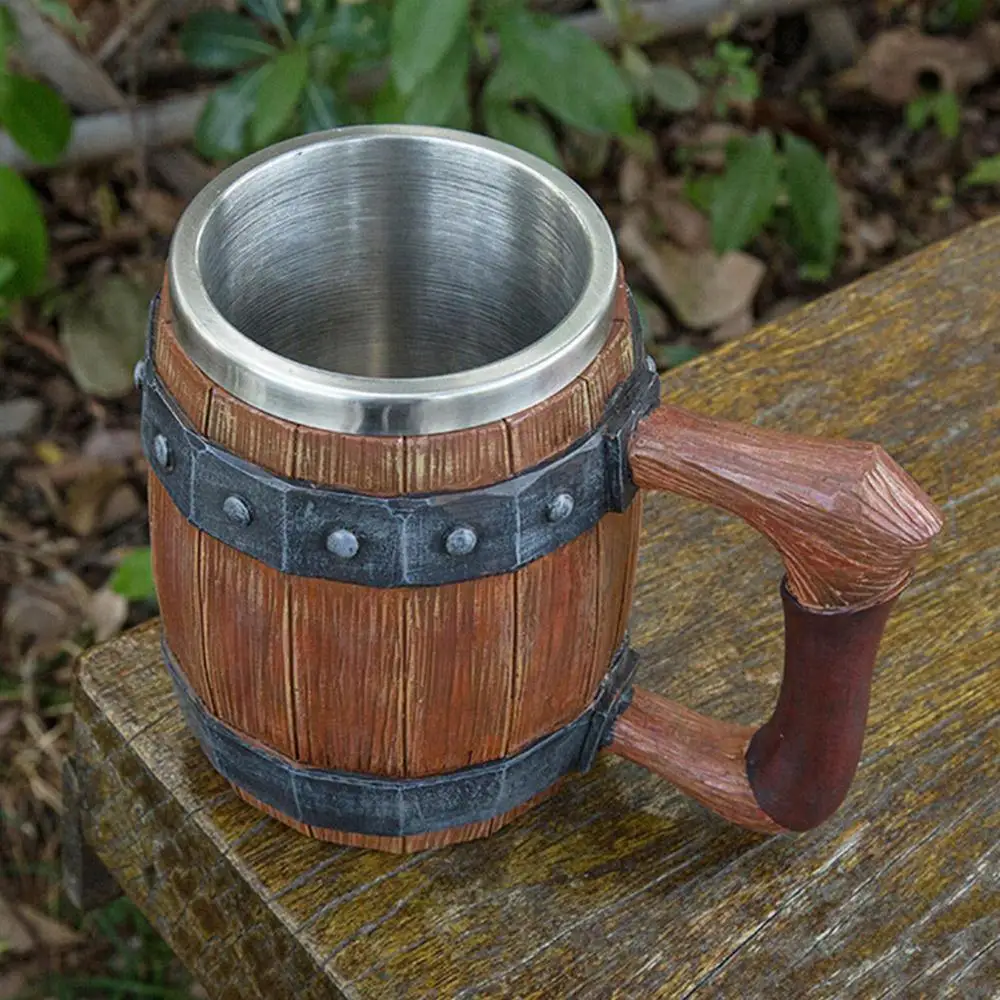 Viking Drinking German large wooden barrel beer mug Stainless Steel Barrel Beer Cup wine water glass large capacity
