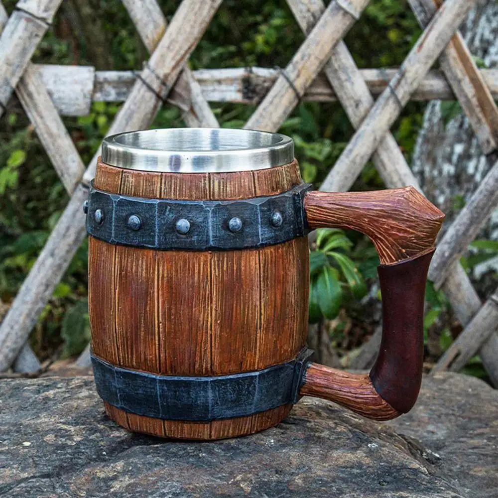 Viking Drinking German large wooden barrel beer mug Stainless Steel Barrel Beer Cup wine water glass large capacity