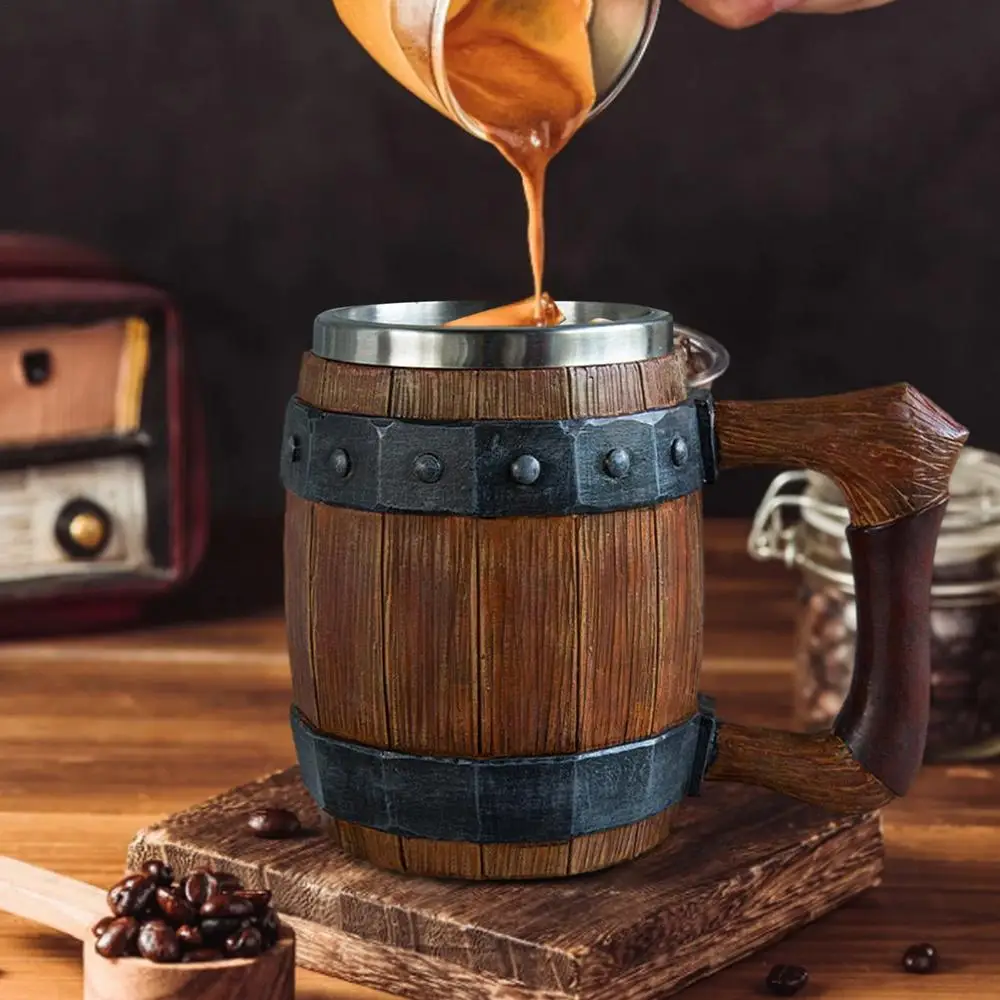 Viking Drinking German large wooden barrel beer mug Stainless Steel Barrel Beer Cup wine water glass large capacity